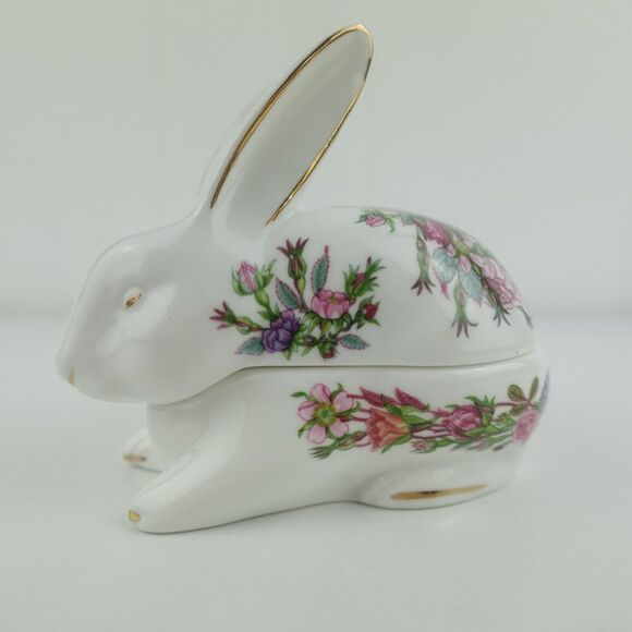 Aynsley Bunny Rose Garden Fine Bone China Trinket Box Made In England - Picture 1 of 9